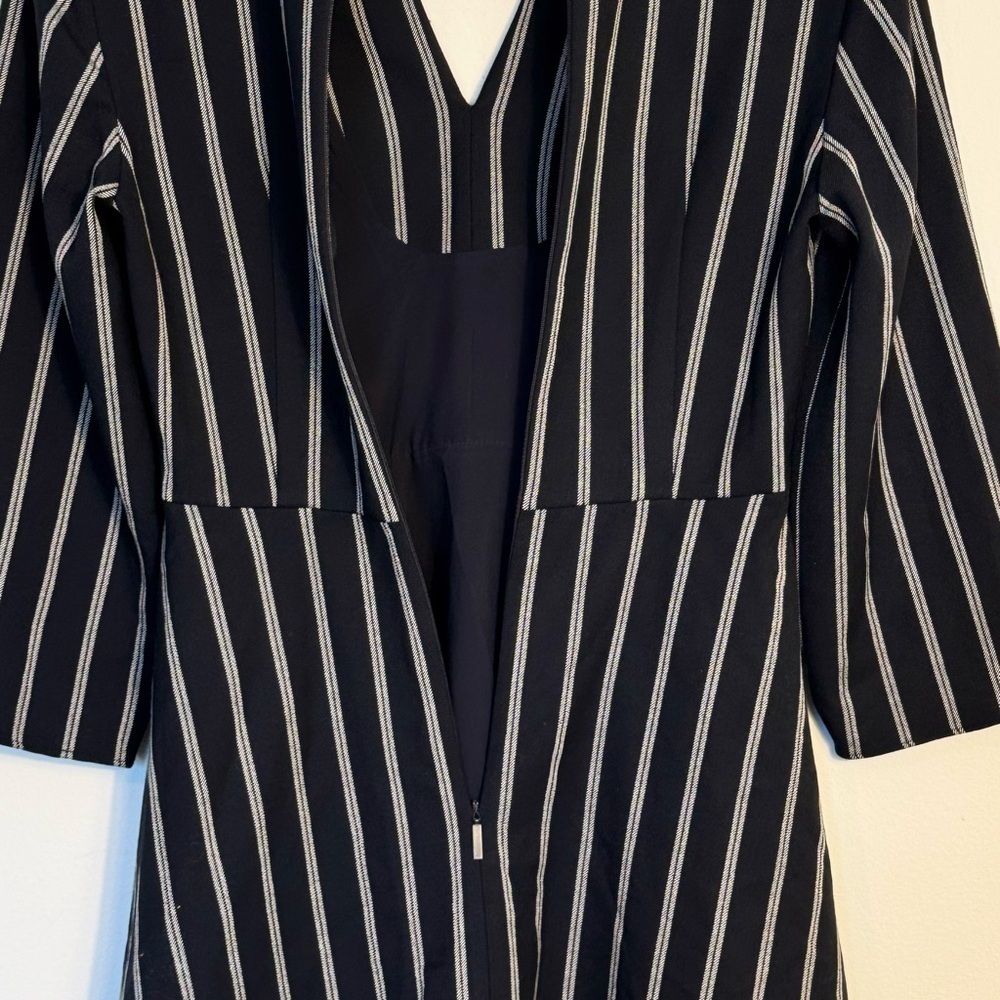 Tibi Navy Blue Striped Felix Ponte Knit Split Neck Dress Women's Size 2 - Picture 4 of 7
